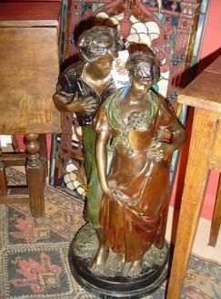 Large Painted Bronze. Girl and Boy. C1950.